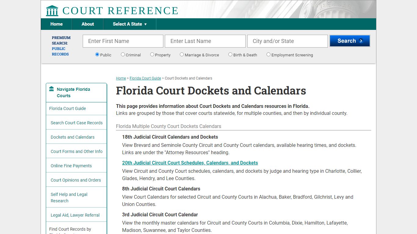 Florida Court Dockets and Calendars | CourtReference.com